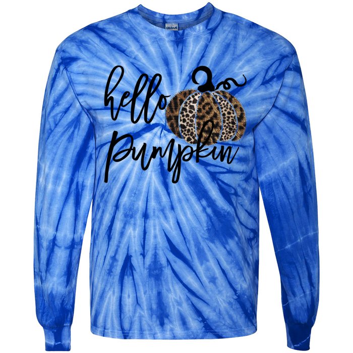 Hello Pumpkin Leopard Thanksgiving Halloween Fall Meaningful Gift Tie-Dye Long Sleeve Shirt