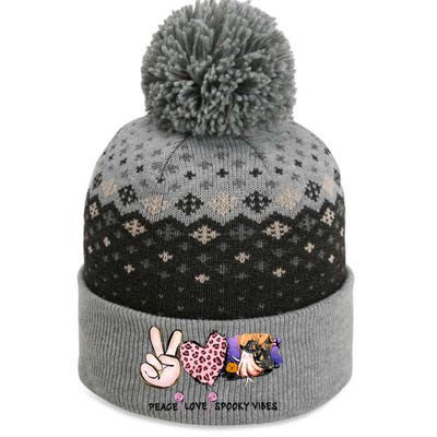 Halloween Peace Love Spooky Vibes Ghost Groovy Vintage Retro The Baniff Cuffed Pom Beanie