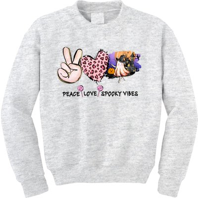 Halloween Peace Love Spooky Vibes Ghost Groovy Vintage Retro Kids Sweatshirt