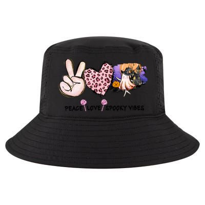 Halloween Peace Love Spooky Vibes Ghost Groovy Vintage Retro Cool Comfort Performance Bucket Hat