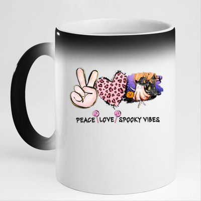 Halloween Peace Love Spooky Vibes Ghost Groovy Vintage Retro 11oz Black Color Changing Mug