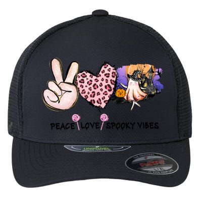 Halloween Peace Love Spooky Vibes Ghost Groovy Vintage Retro Flexfit Unipanel Trucker Cap