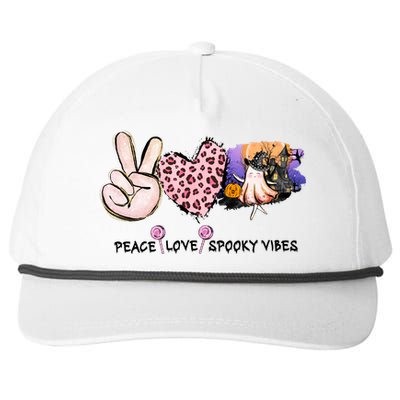 Halloween Peace Love Spooky Vibes Ghost Groovy Vintage Retro Snapback Five-Panel Rope Hat