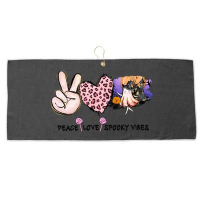 Halloween Peace Love Spooky Vibes Ghost Groovy Vintage Retro Large Microfiber Waffle Golf Towel