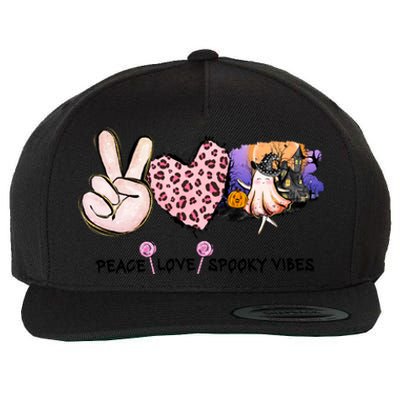 Halloween Peace Love Spooky Vibes Ghost Groovy Vintage Retro Wool Snapback Cap