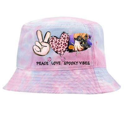 Halloween Peace Love Spooky Vibes Ghost Groovy Vintage Retro Tie-Dyed Bucket Hat