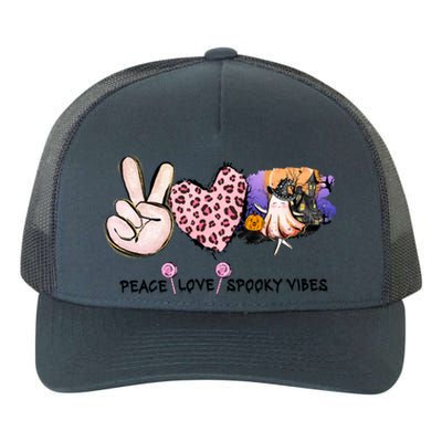 Halloween Peace Love Spooky Vibes Ghost Groovy Vintage Retro Yupoong Adult 5-Panel Trucker Hat