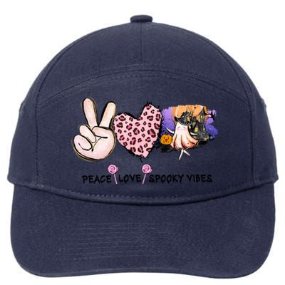 Halloween Peace Love Spooky Vibes Ghost Groovy Vintage Retro 7-Panel Snapback Hat