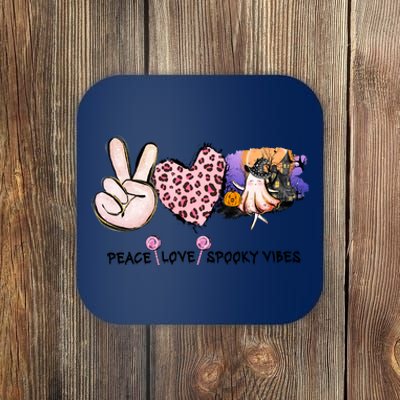 Halloween Peace Love Spooky Vibes Ghost Groovy Vintage Retro Coaster