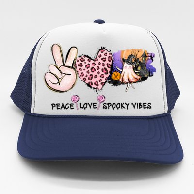 Halloween Peace Love Spooky Vibes Ghost Groovy Vintage Retro Trucker Hat