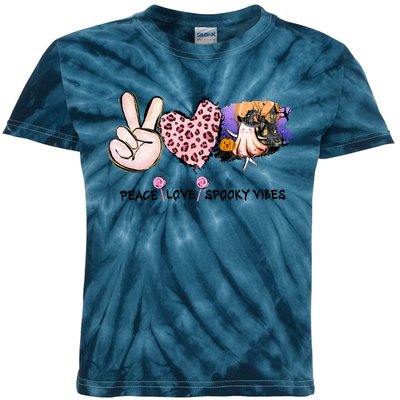 Halloween Peace Love Spooky Vibes Ghost Groovy Vintage Retro Kids Tie-Dye T-Shirt