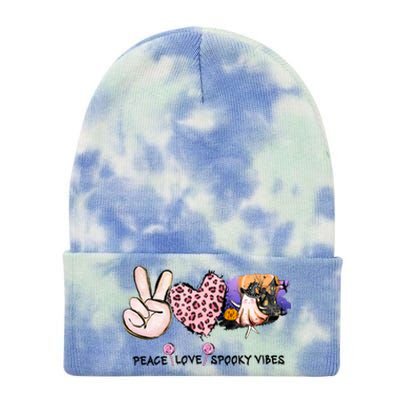 Halloween Peace Love Spooky Vibes Ghost Groovy Vintage Retro Tie Dye 12in Knit Beanie