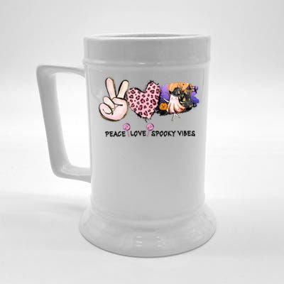 Halloween Peace Love Spooky Vibes Ghost Groovy Vintage Retro Beer Stein