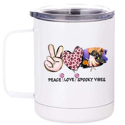 Halloween Peace Love Spooky Vibes Ghost Groovy Vintage Retro 12 oz Stainless Steel Tumbler Cup