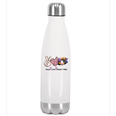 Halloween Peace Love Spooky Vibes Ghost Groovy Vintage Retro Stainless Steel Insulated Water Bottle