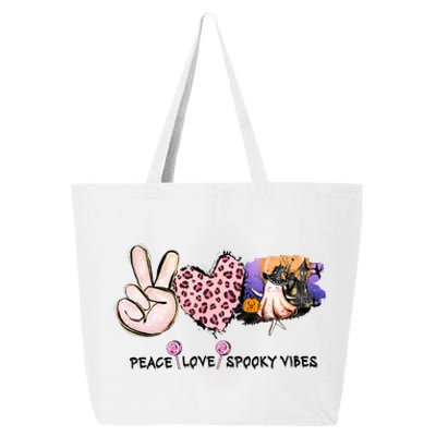 Halloween Peace Love Spooky Vibes Ghost Groovy Vintage Retro 25L Jumbo Tote