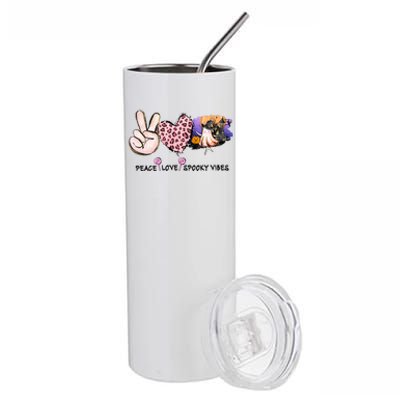 Halloween Peace Love Spooky Vibes Ghost Groovy Vintage Retro Stainless Steel Tumbler