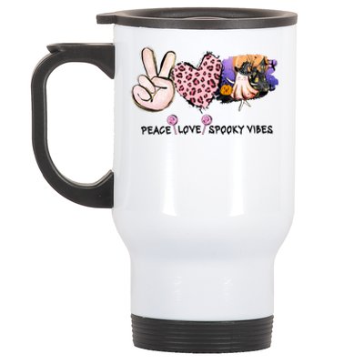 Halloween Peace Love Spooky Vibes Ghost Groovy Vintage Retro Stainless Steel Travel Mug