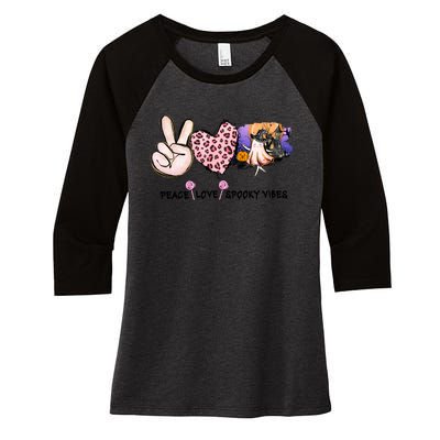 Halloween Peace Love Spooky Vibes Ghost Groovy Vintage Retro Women's Tri-Blend 3/4-Sleeve Raglan Shirt