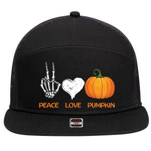 Halloween Peace Love Pumpkin Cute Fall Halloween Gift 7 Panel Mesh Trucker Snapback Hat