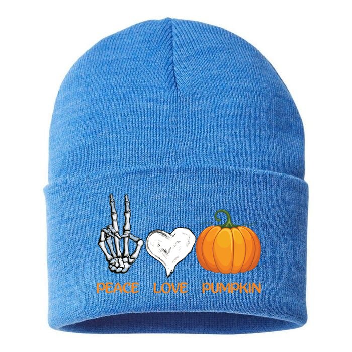 Halloween Peace Love Pumpkin Cute Fall Halloween Gift Sustainable Knit Beanie