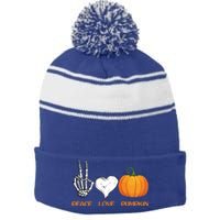 Halloween Peace Love Pumpkin Cute Fall Halloween Gift Stripe Pom Pom Beanie