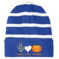 Halloween Peace Love Pumpkin Cute Fall Halloween Gift Striped Beanie with Solid Band