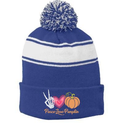 Halloween Peace Love Pumpkin Fall Gift Cute Gift Stripe Pom Pom Beanie