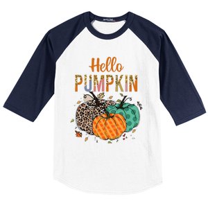 Hello Pumpkin Leopard Print For Fall Thanksgiving Baseball Sleeve Shirt