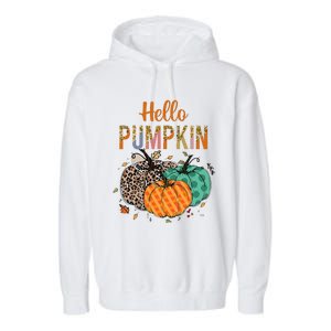 Hello Pumpkin Leopard Print For Fall Thanksgiving Garment-Dyed Fleece Hoodie