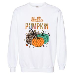 Hello Pumpkin Leopard Print For Fall Thanksgiving Garment-Dyed Sweatshirt