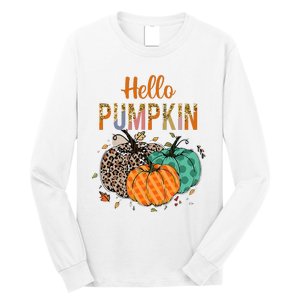 Hello Pumpkin Leopard Print For Fall Thanksgiving Long Sleeve Shirt