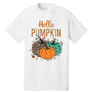 Hello Pumpkin Leopard Print For Fall Thanksgiving Tall T-Shirt