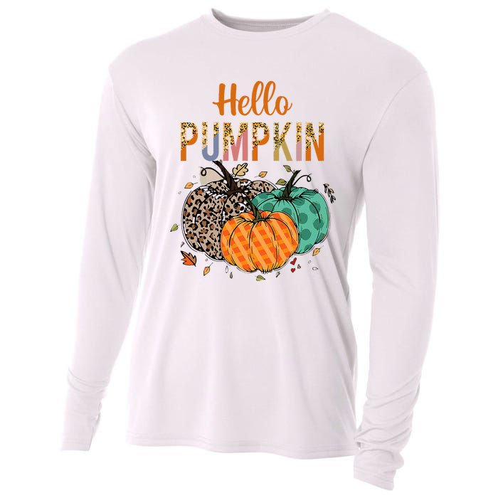 Hello Pumpkin Leopard Print For Fall Thanksgiving Cooling Performance Long Sleeve Crew