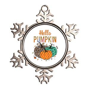 Hello Pumpkin Leopard Print For Fall Thanksgiving Metallic Star Ornament