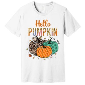 Hello Pumpkin Leopard Print For Fall Thanksgiving Premium T-Shirt