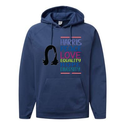 Harris Peace Love Equality Hope Diversity Performance Fleece Hoodie