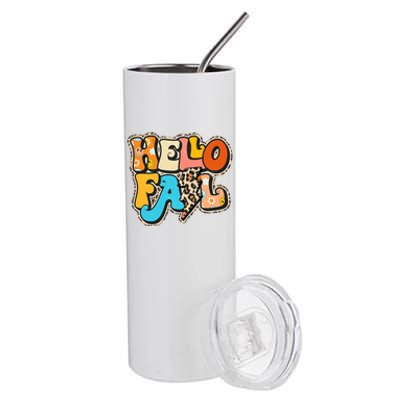 Hello Pumpkin Leopard Autumn Season Fall Vibes Stainless Steel Tumbler