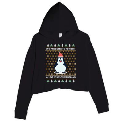 His Penguining Like Christmas Fun Penguin Christmas Gift Crop Fleece Hoodie