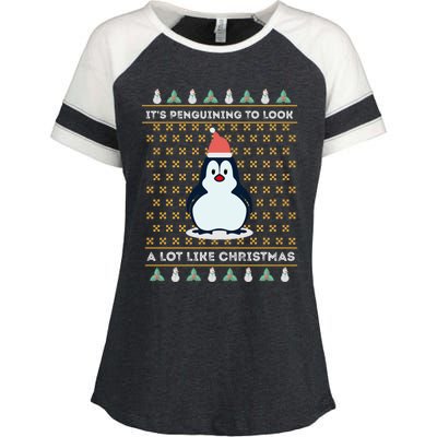 His Penguining Like Christmas Fun Penguin Christmas Gift Enza Ladies Jersey Colorblock Tee