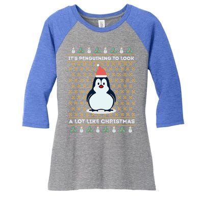 His Penguining Like Christmas Fun Penguin Christmas Gift Women's Tri-Blend 3/4-Sleeve Raglan Shirt