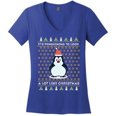 His Penguining Like Christmas Fun Penguin Christmas Gift Women's V-Neck T-Shirt