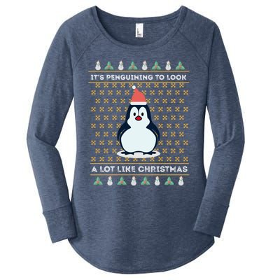 His Penguining Like Christmas Fun Penguin Christmas Gift Women's Perfect Tri Tunic Long Sleeve Shirt