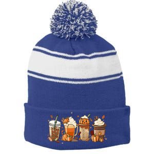 Halloween Pumpkin Latte Cup Fall Coffee Pumpkin Spice Cool Gift Stripe Pom Pom Beanie