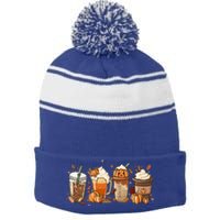 Halloween Pumpkin Latte Cup Fall Coffee Pumpkin Spice Cool Gift Stripe Pom Pom Beanie