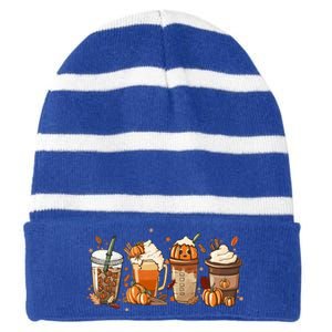 Halloween Pumpkin Latte Cup Fall Coffee Pumpkin Spice Cool Gift Striped Beanie with Solid Band