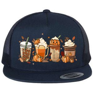 Halloween Pumpkin Latte Cup Fall Coffee Pumpkin Spice Cool Gift Flat Bill Trucker Hat