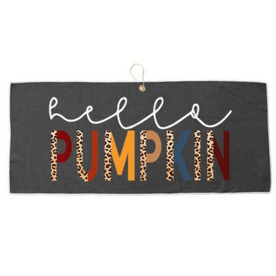 Hello Pumpkin Leopard Print For Fall Thanksgiving Halloween Large Microfiber Waffle Golf Towel