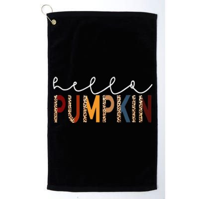 Hello Pumpkin Leopard Print For Fall Thanksgiving Halloween Platinum Collection Golf Towel