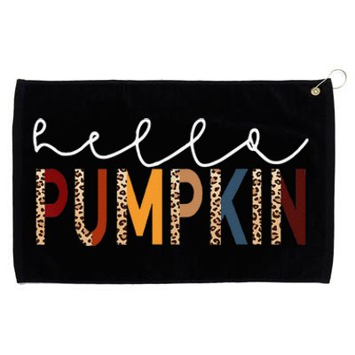 Hello Pumpkin Leopard Print For Fall Thanksgiving Halloween Grommeted Golf Towel